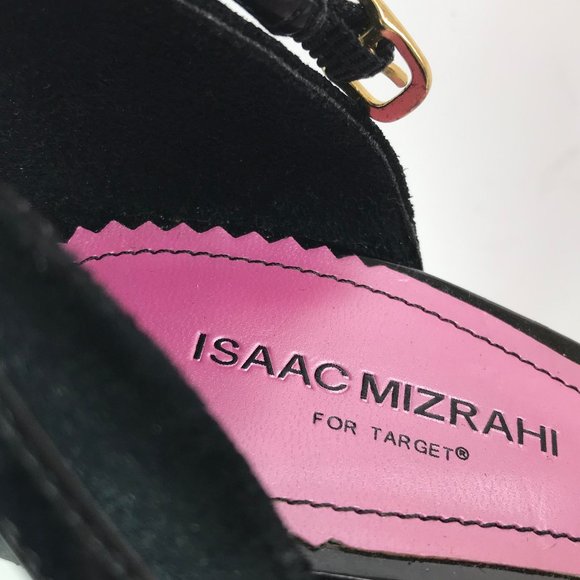 Isaac Mizrahi Black Suede Ankle Strap Pumps with Cut Away Sides - Picture 3 of 7